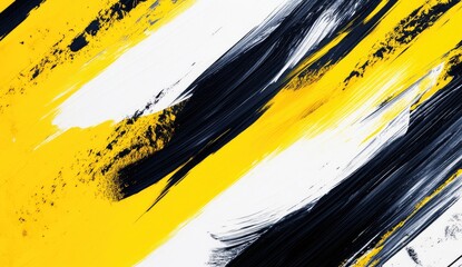 Abstract Paint Strokes in Yellow, Black, and White