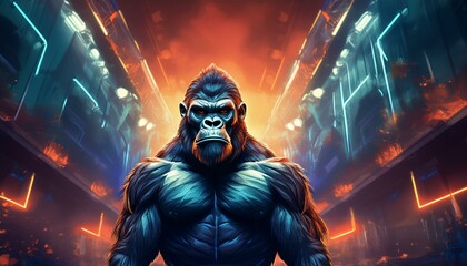 portrait of a young gorilla in a dark suit