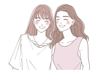 笑顔の友人同士の女性たちのイラスト