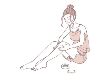 足の手入れをしている女性のイラスト