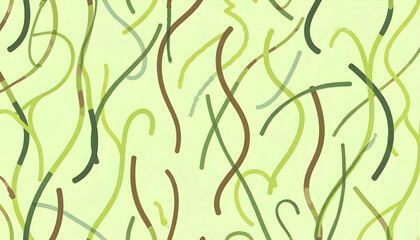 A seamless pattern of abstract squiggles and curved lines in soft muted tones, ideal for wallpaper or textile design