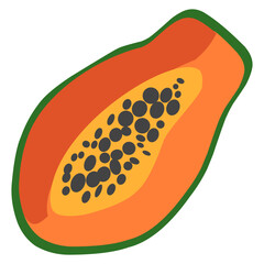 Papaya tropical fruit. Flat vector. Colored HD illustration SVG format vector graphic, editable 5 colors