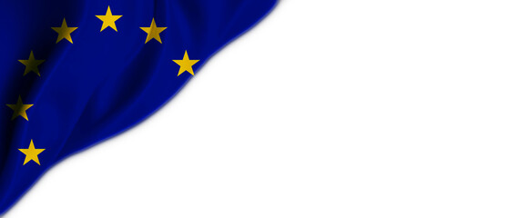 White background with Europe flag on the top left