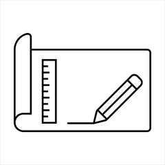 Architect and interior design development icons, vector house plans and rulers. House building project or architecture development and interior design linear icons for real estate engineering 