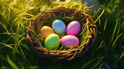 Happy Easter day with Colorful Easter eggs,Spring holiday,Happy easter eggs,festive clip art,Happy Easter greeting card, poster, banner template,april festive concept.