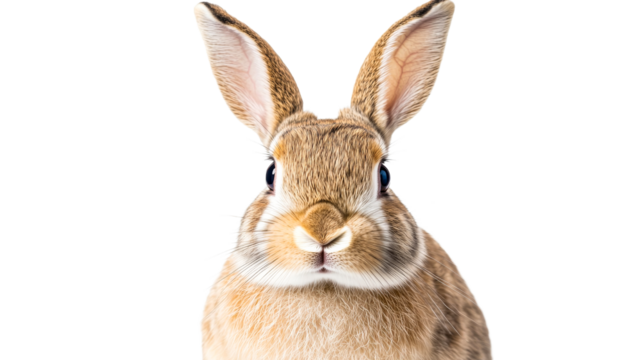 Brown rabbit portrait, detail view, long ears, animal head, cut out transparent
