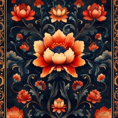 there is a picture of a beautiful floral design on a black background