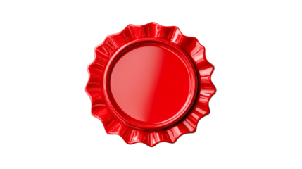 Red bottle cap center isolated on black, refreshment element, cut out transparent