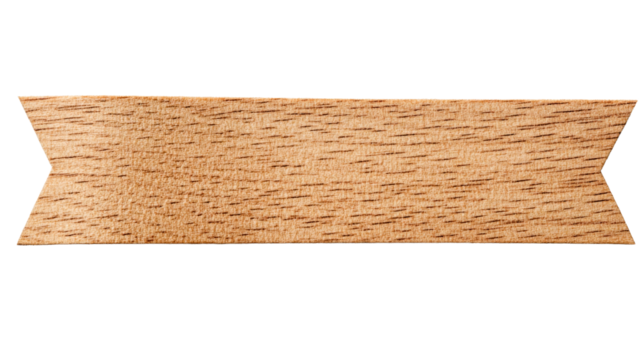 Wooden banner with arrow edges on a black background, cut out transparent