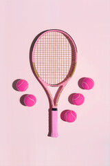 pink tennis racket with pink tennis balls