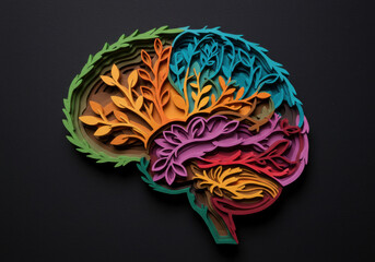 Mind Bloom: A Colorful Papercut Brain Art Representing Mental Wellness, Creativity, and Growth