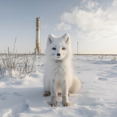 Arctic Fox in Snowy Tundra
