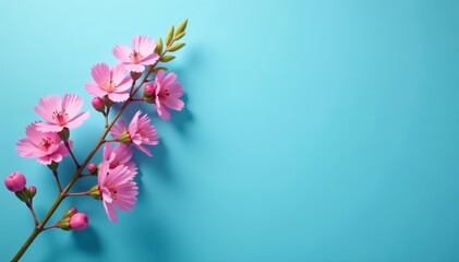 Fototapeta premium A vibrant blue background with a delicate mimosa branch, perfect for Easter and Mother's Day, spring, blue
