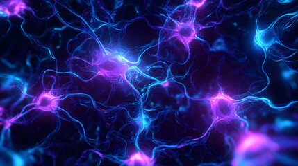 Obraz premium A vibrant depiction of neural connections, showcasing the intricate pathways of the brain in vivid blue and purple hues.