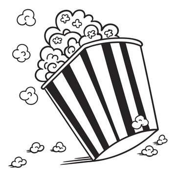 recommend clip art: Black And White Popcorn Bucket Movie Snack Illustration Single Object Vector Design Isolated On White Background