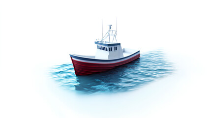 Naklejka premium isometric illustration of a fishing boat sailing in the ocean