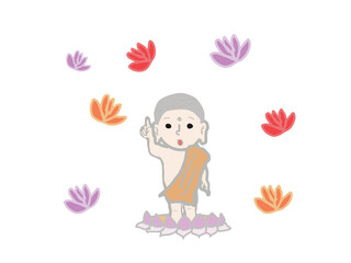 Illustration of the flower festival when flowers fall from the sky to celebrate the birth of Buddha.