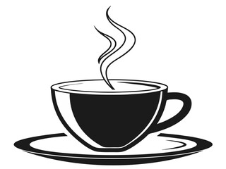 Obraz premium Steaming Black Coffee Cup Saucer Hot Drink Beverage Illustration Single Object Vector Design Isolated On White Background