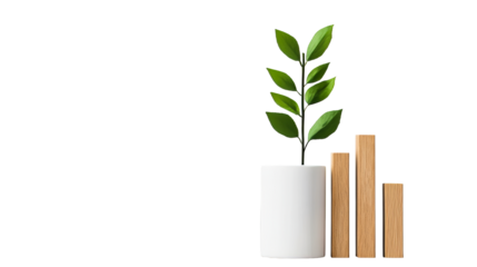 Plant growth metaphor, wooden bars represent growth, cut out transparent