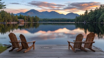 Fototapeta premium Scenic lakeside view at sunrise.
