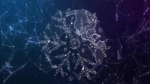 Animation showing digital brain with neural network and data visualization elements