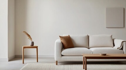 Minimalist scandinavian living room inspiration neutral tones light wood furniture modern design cozy atmosphere