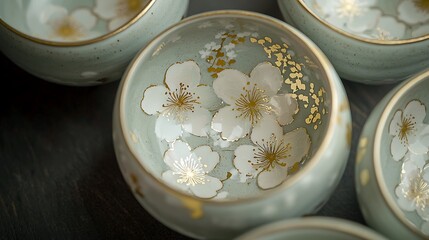 Close-up of delicate ceramic teacups with floral design.