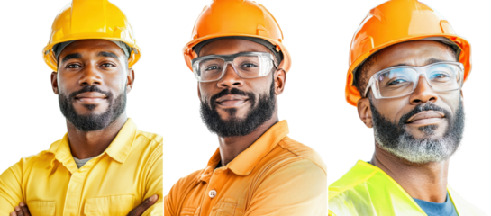 Portrait of a Black male engineer, isolate on white background. Set Collection Png.