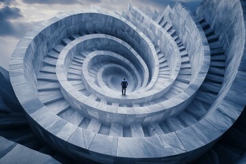 Fototapeta premium A businessman trapped inside a massive downward spiral chart