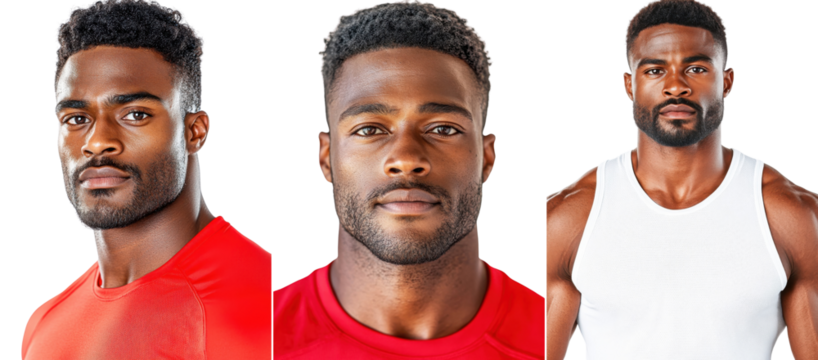 Portrait of a Black man in a sports uniform, isolate on white background. Set Collection Png.