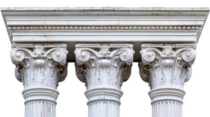Ornate classical column capitals adorn architectural structure, cut out transparent