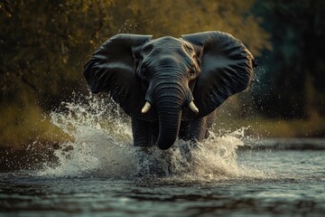 Powerful Elephant Crossing River
