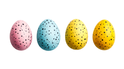 Easter Eggs with Speckles, pastel colors, isolated on black, cut out transparent