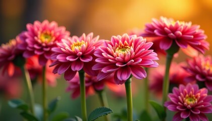 Obraz premium Close-up of colorful chrysanthemums in full bloom against a blur autumn backdrop, autumn, bloom, flowers