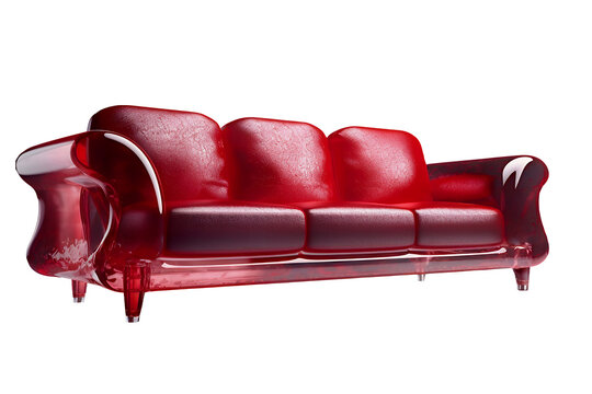Glossy red inflatable sofa isolated on transparent background, png