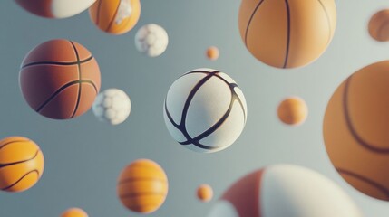 Floating sports balls in 3D.