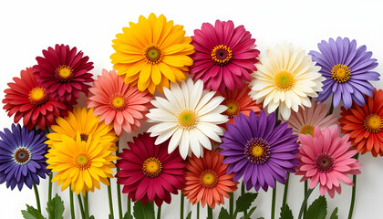 Vibrant Collection of Colorful spring flower heads Isolated on White Background &ndash; Botanical Clip Art for Floral Design, Scrapbooking, and Digital Artwork