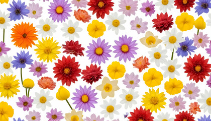 Obraz premium Vibrant Collection of Colorful spring flower heads Isolated on White Background – Botanical Clip Art for Floral Design, Scrapbooking, and Digital Artwork