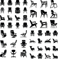 Chair Silhouette | Modern, Classic, and Vintage Furniture Illustration Chair Silhouette | Furniture Design and Home Decor Vector Collection