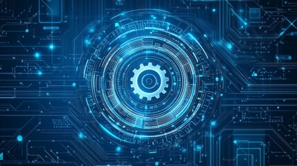 AI Digital Gears and Network Connections in Blue Technology