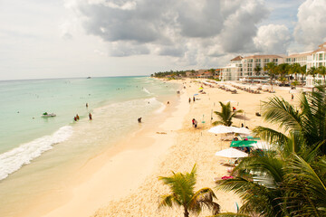 Beautiful white sand beach in the city of Playa Del Carmen, Mexico