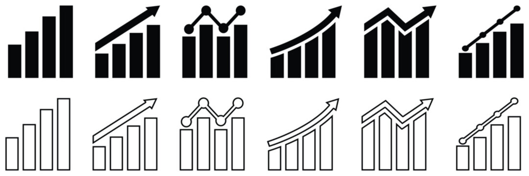 Set of Growing graph simple icons set, Vector illustration. 