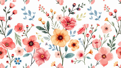 Seamless pattern with flowers, Hand drawn Flowers and branches in Scandinavian style	