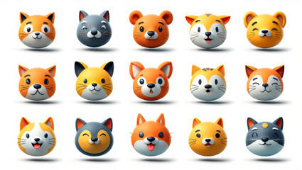 Fototapeta premium Collection of 3D yellow emoji spheres showing various emotional expressions
