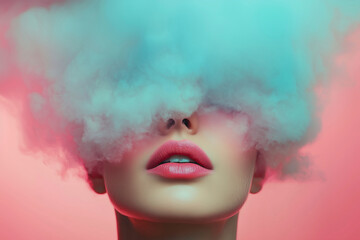 Surreal Woman's Face Hidden in a Dreamlike Cloud of Smoke: Abstract Beauty and Enigma