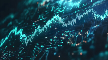 A high-tech display of financial data with dynamic charts and graphs, showcasing market trends and analysis.