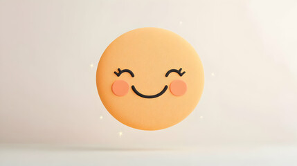 Cheerful Round Smiling Face Icon with Layered Cutout Design