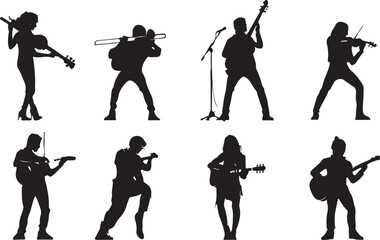 "Elegant Guitarist Silhouettes" or "Musical Princesses with Guitars