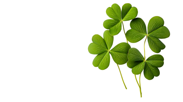 Four green shamrock leaves on a black background, cut out transparent - Powered by Adobe