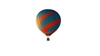 Hot Air Balloon Soaring High: A vibrant blue and orange hot air balloon, seemingly defying gravity, floats gracefully against a bright blue sky. This iconic image captures the essence of adventure.